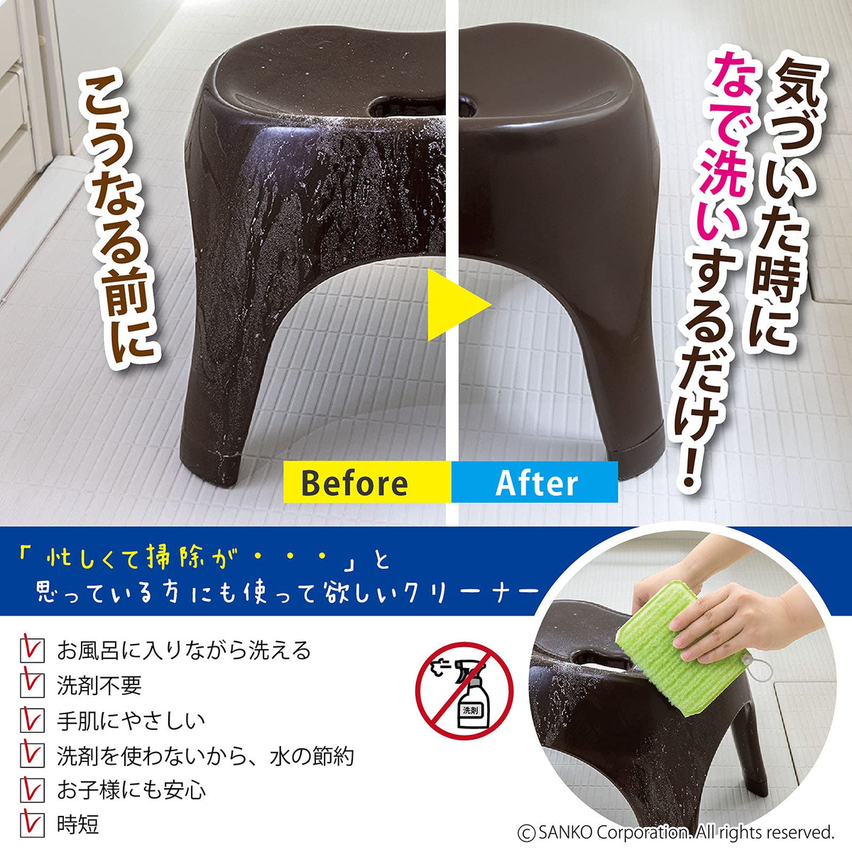 Sanko Mitsuba Bath Pika Pika Sponge 3 Colours, Foldable Special-Fibre Bath Scrubbers That Clean with Water Only, 20 x 12 x 1.3 cm, Pink, Blue and Green, Made in Japan