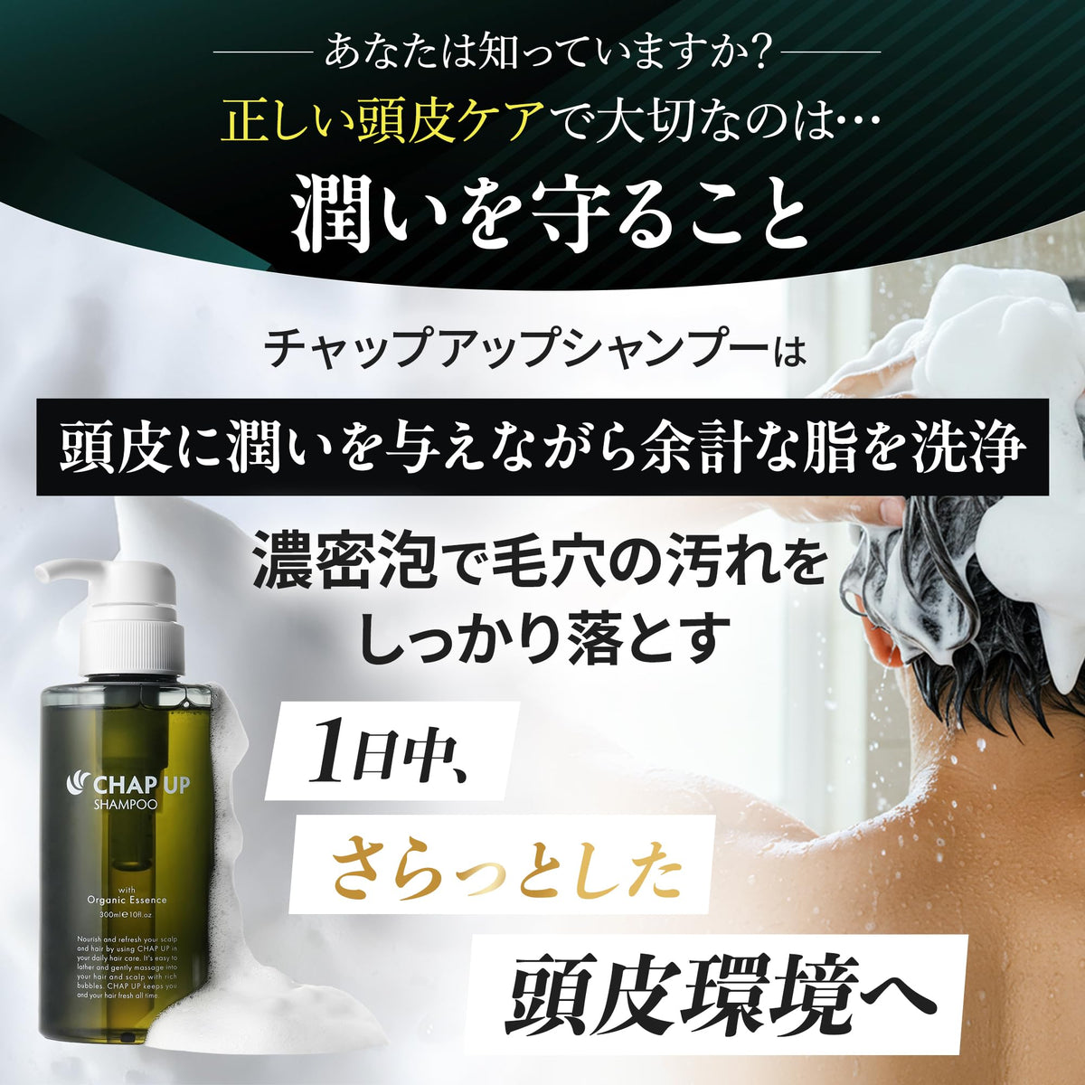 Chapup Rinse-in Scalp Shampoo, Amino Acid Non-Silicone Men's Shampoo with 10 Plant Extracts, Fresh Green Scent, 300 mL Bottle or Refill