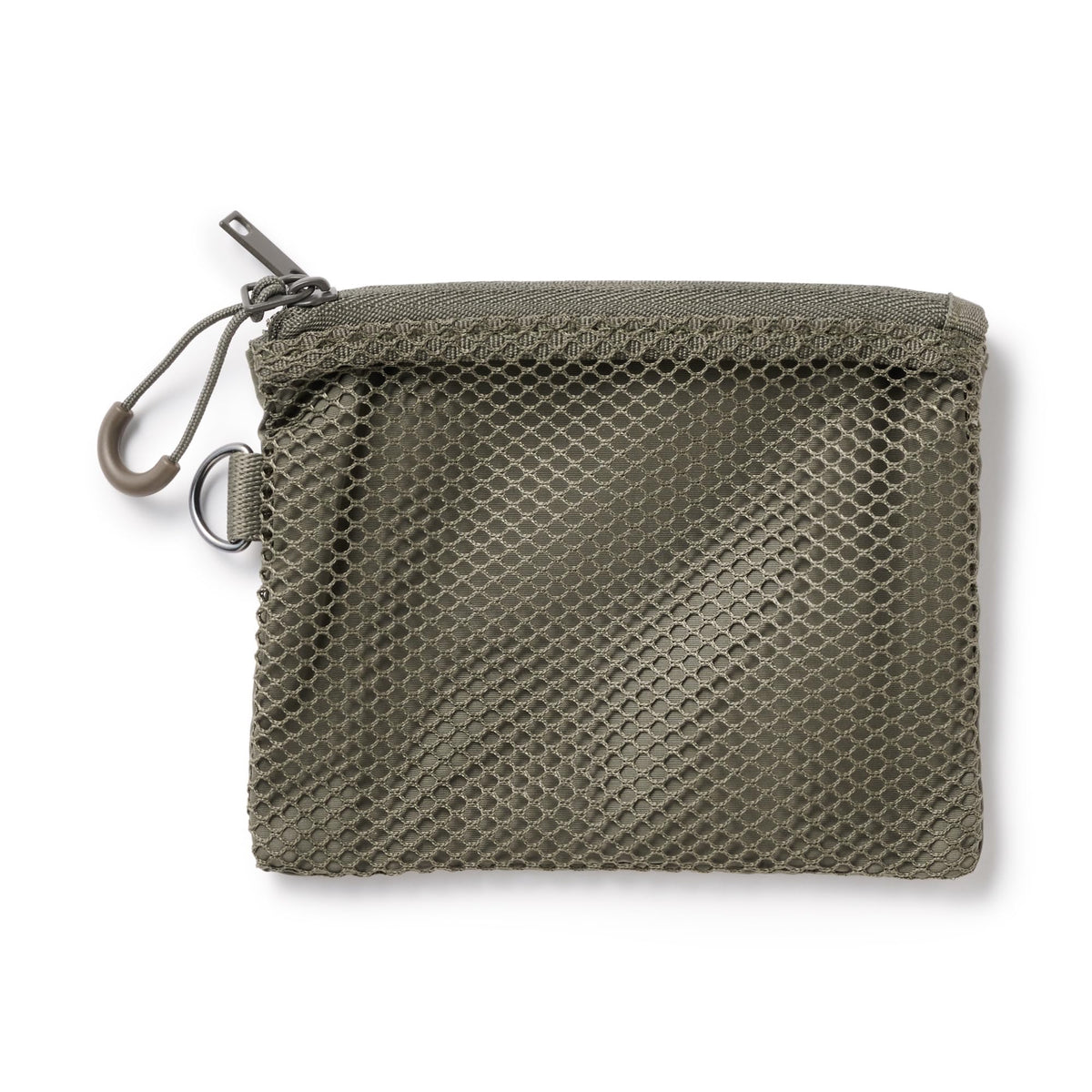 Muji Polyester Double-Zip Case, Small 10 x 13.5 cm Mesh-Front Pouch with D-Ring and Zip Pull Loop, Pink, Grey, Black or Khaki