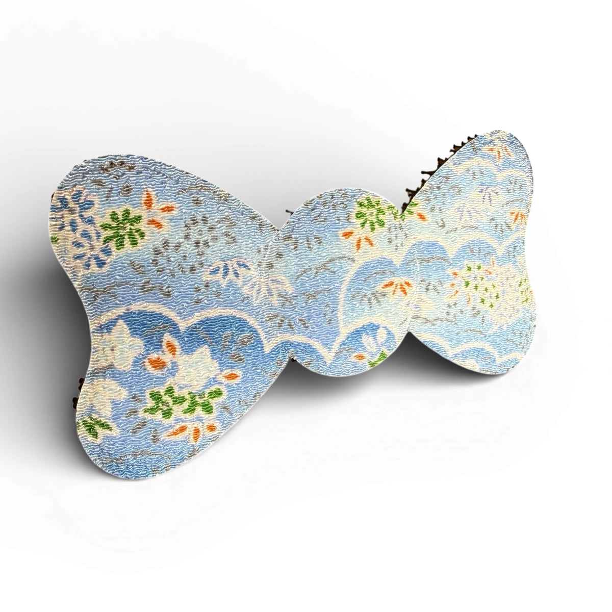 Japanese Chirimen Cloud and Flower Pattern No-Crease Hair Clip for Bangs, Made in Japan, 7 Shapes and 5 Colors