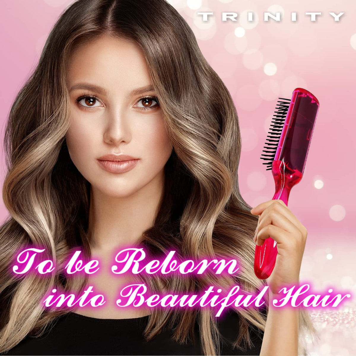 VESS Trinity Anti-Static Hair Brush TY-980 with Ground Wire, Detangler for Wet and Dry Hair, Pink