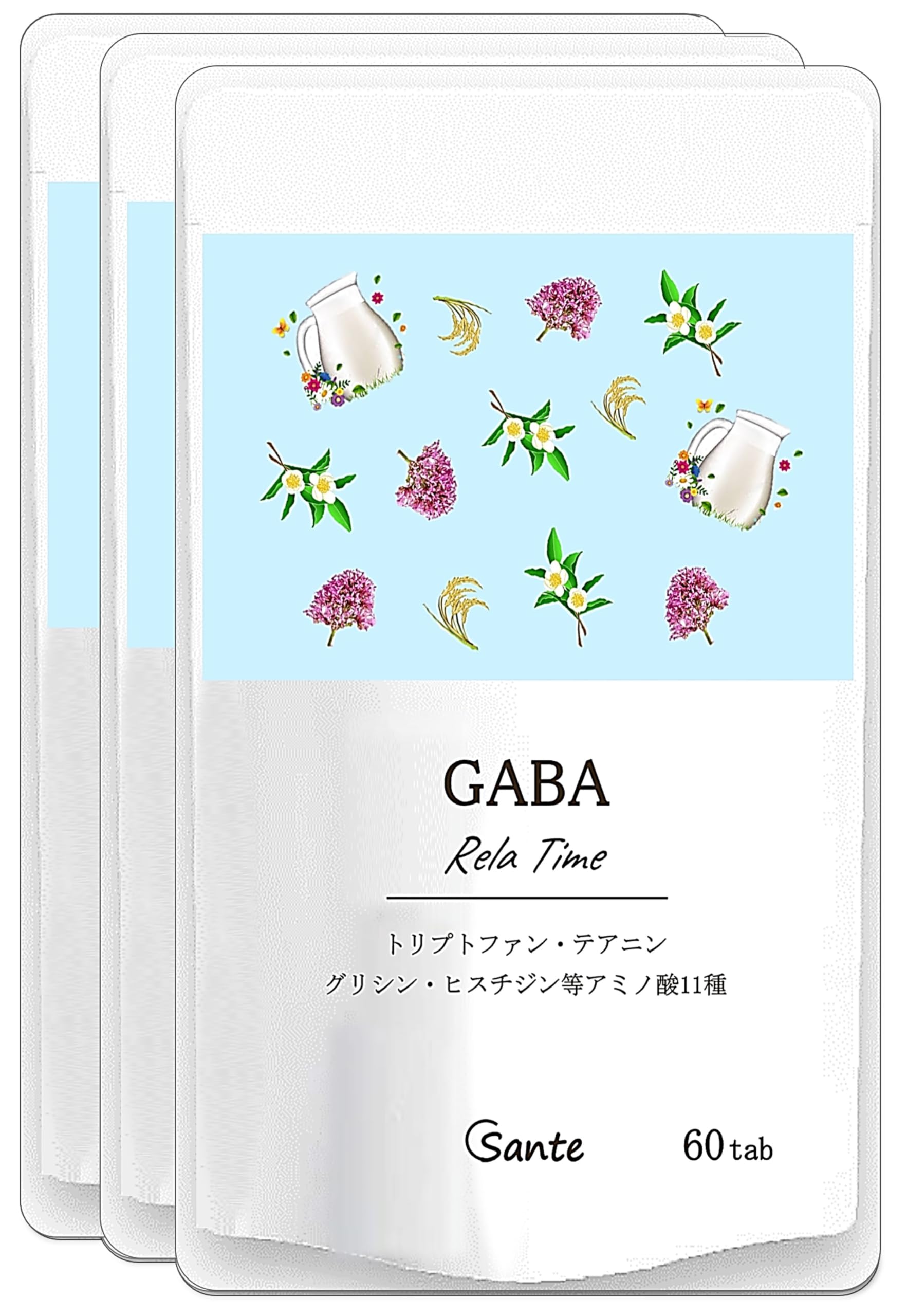 Nippon Sante Relaxing Time Supplement, Made in Japan, Additive-Free, Tryptophan, Gaba, Glycine, 11 Types, 60 Tablets