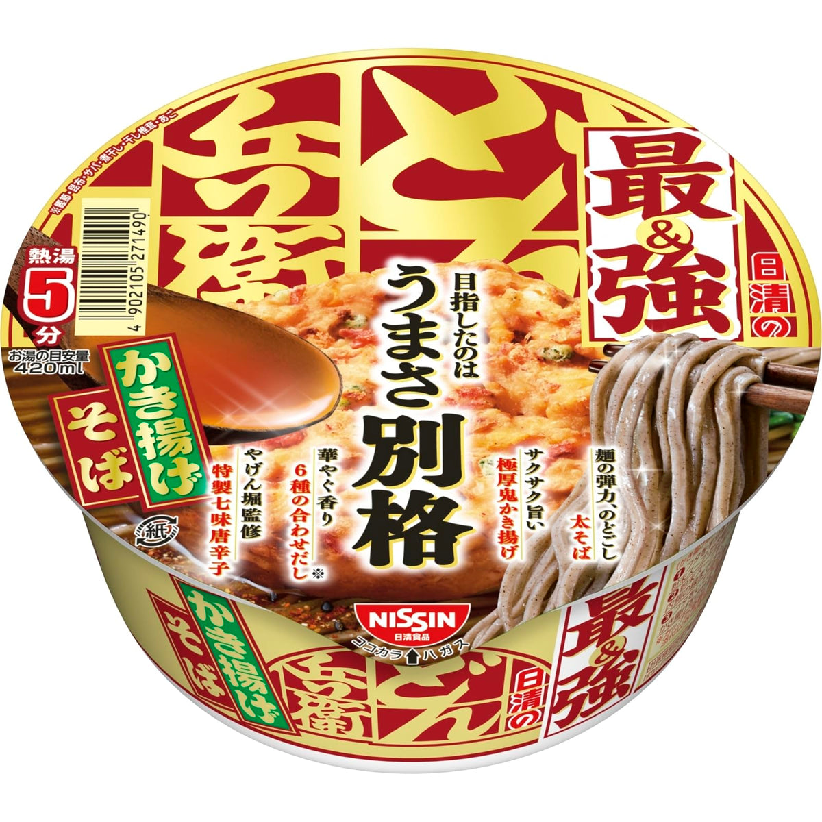 Nissin Donbei Saikyo Kakiage Soba Cup Noodles, 101 g x 12 Cups
