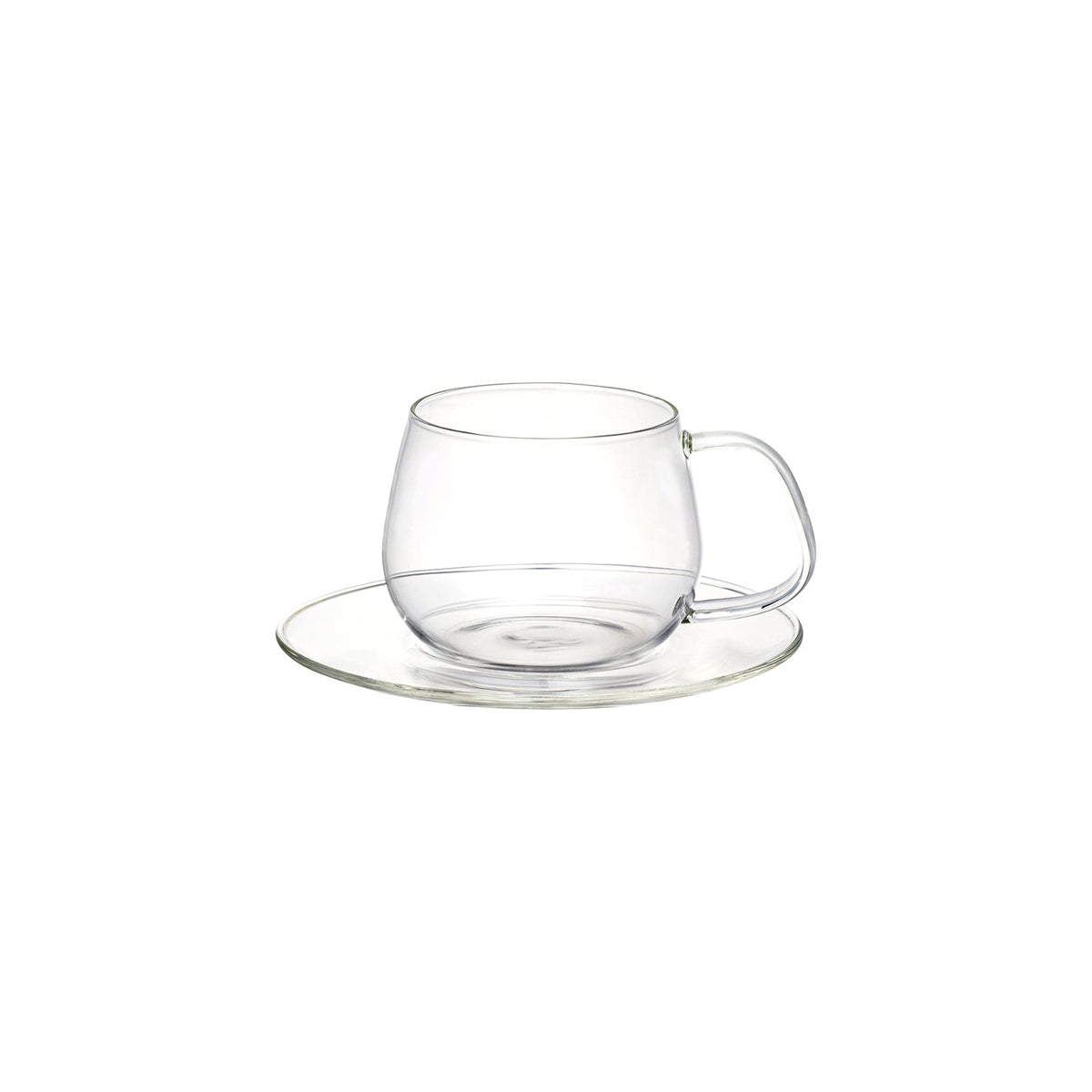 KINTO UNITEA Glass Cup and Saucer 350 mL, Clear Heat-Resistant Glass Cup and Saucer Set Holding 350 mL for Tea or Coffee, Microwave and Dishwasher Safe, Made in China, 15 x 15 x 8 cm and 230 g, Clear