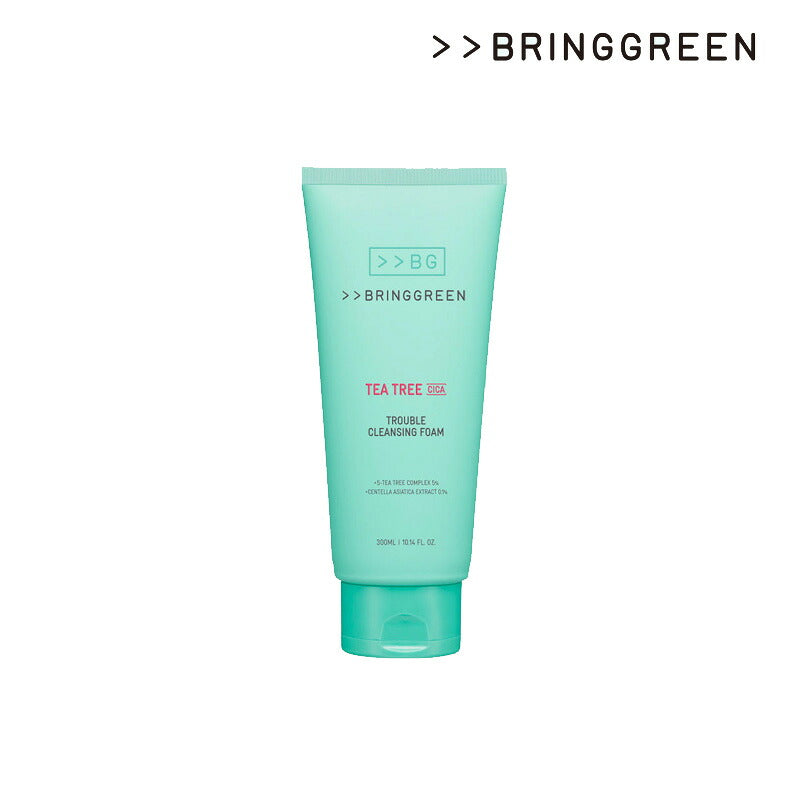 BRING GREEN Tea Tree Cica Trouble Cleansing Foam 300 mL, Gentle Foaming Face Wash for Sensitive and Blemish-Prone Skin