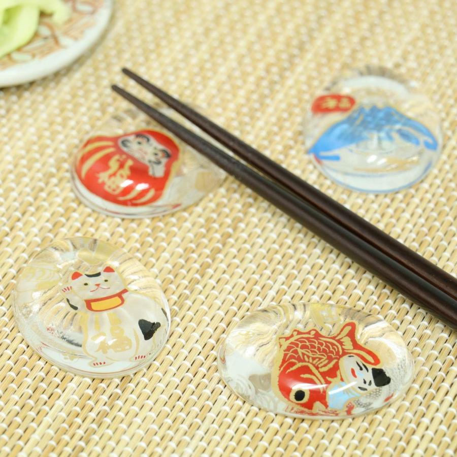 ADERIA Medetamono Lucky Charm Glass Chopstick Rest Set, 4 Designs