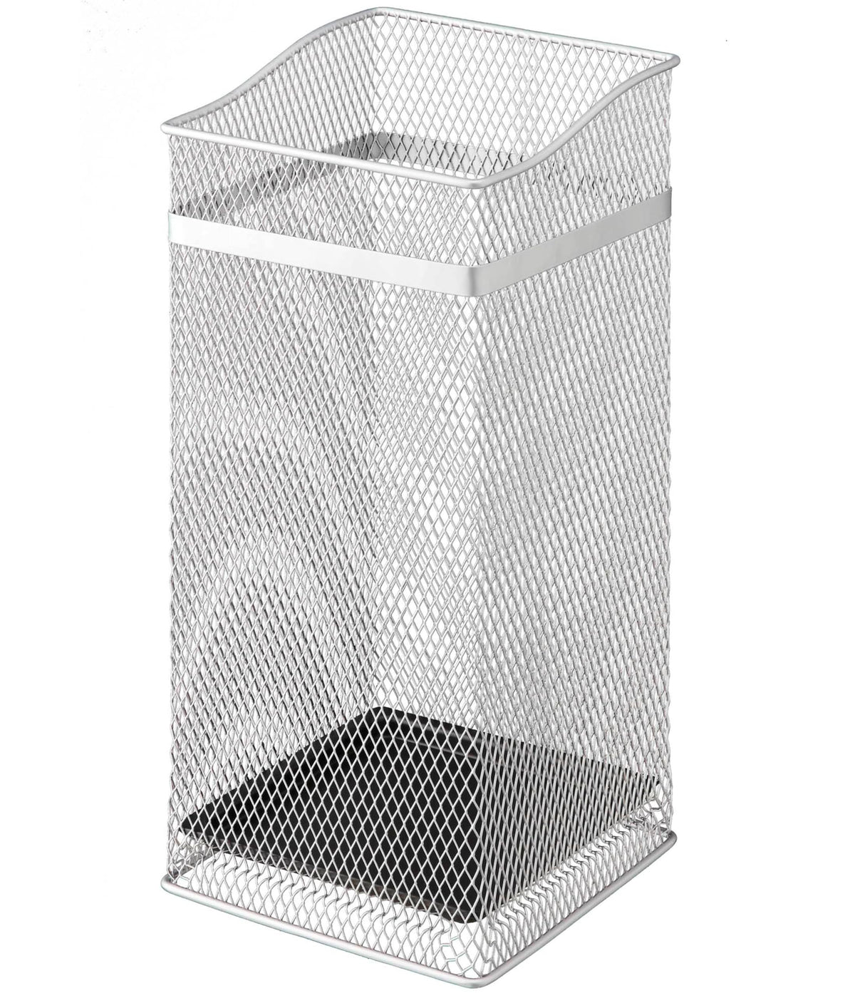 Yamazaki Square Mesh Umbrella Stand, Steel Mesh Stand with Removable Tray for About 12 Umbrellas, 20 x 20 x 43 cm and 950 g, Silver or White