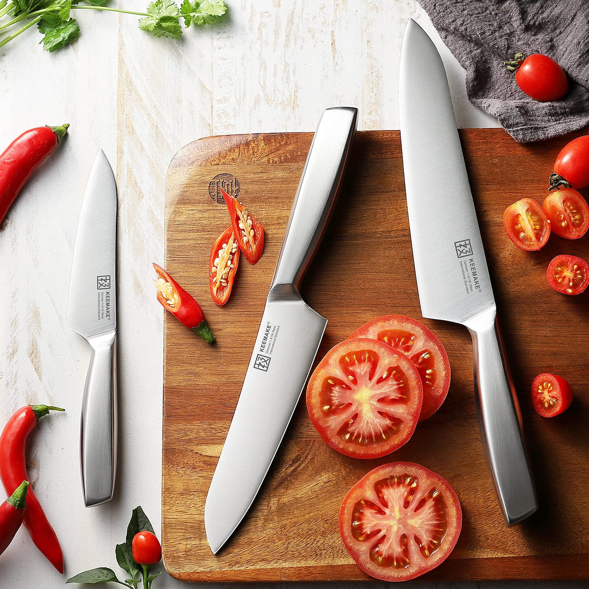 KEEMAKE All-Stainless Hollow-Handle Santoku Knife — 160 mm, 203 mm Or 4-Pack