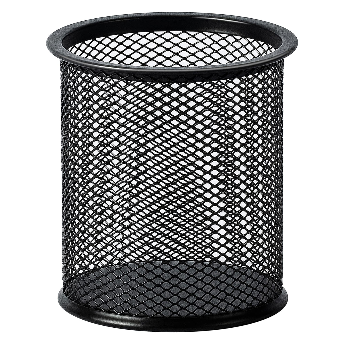 Amazon Basics Wire Mesh Pen Cup, Black Powder-Coated Alloy Steel with Double Rim, 8.5 cm Wide and 9.5 cm High, About 82 g, Pack of 1 or 2