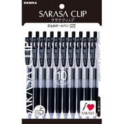 ZEBRA Sarasa Clip Gel Ballpoint Pen 0.5 mm Black, Waterproof Pigment Ink with Binder-Clip Style Clip, Pack of 10, 20 or 50 Pens, P-JJ15-BK10