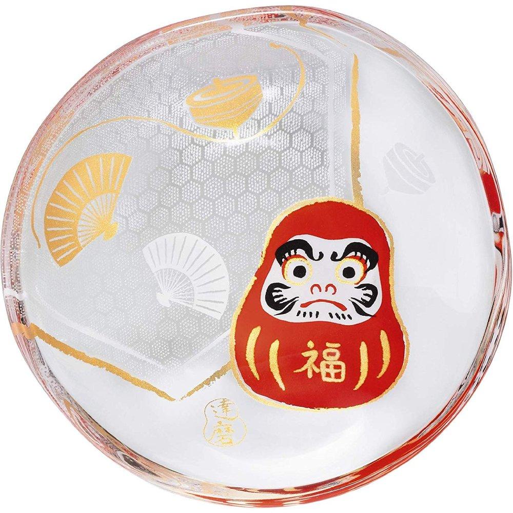 Aderia Gold Leaf Daruma Small Glass Plate 90mm
