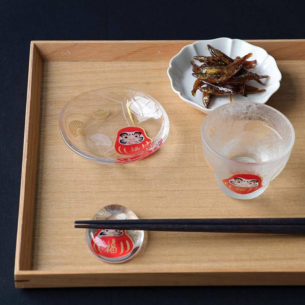 Aderia Gold Leaf Daruma Small Glass Plate 90mm