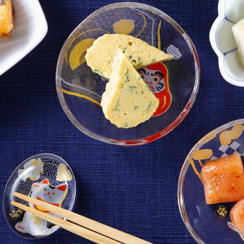 Aderia Gold Leaf Daruma Small Glass Plate 90mm