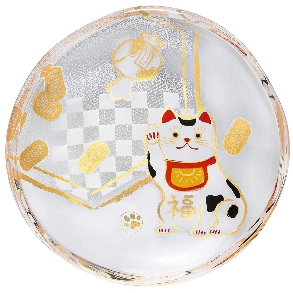Aderia 90mm Glass Plate Gold Leaf Lucky Cat
