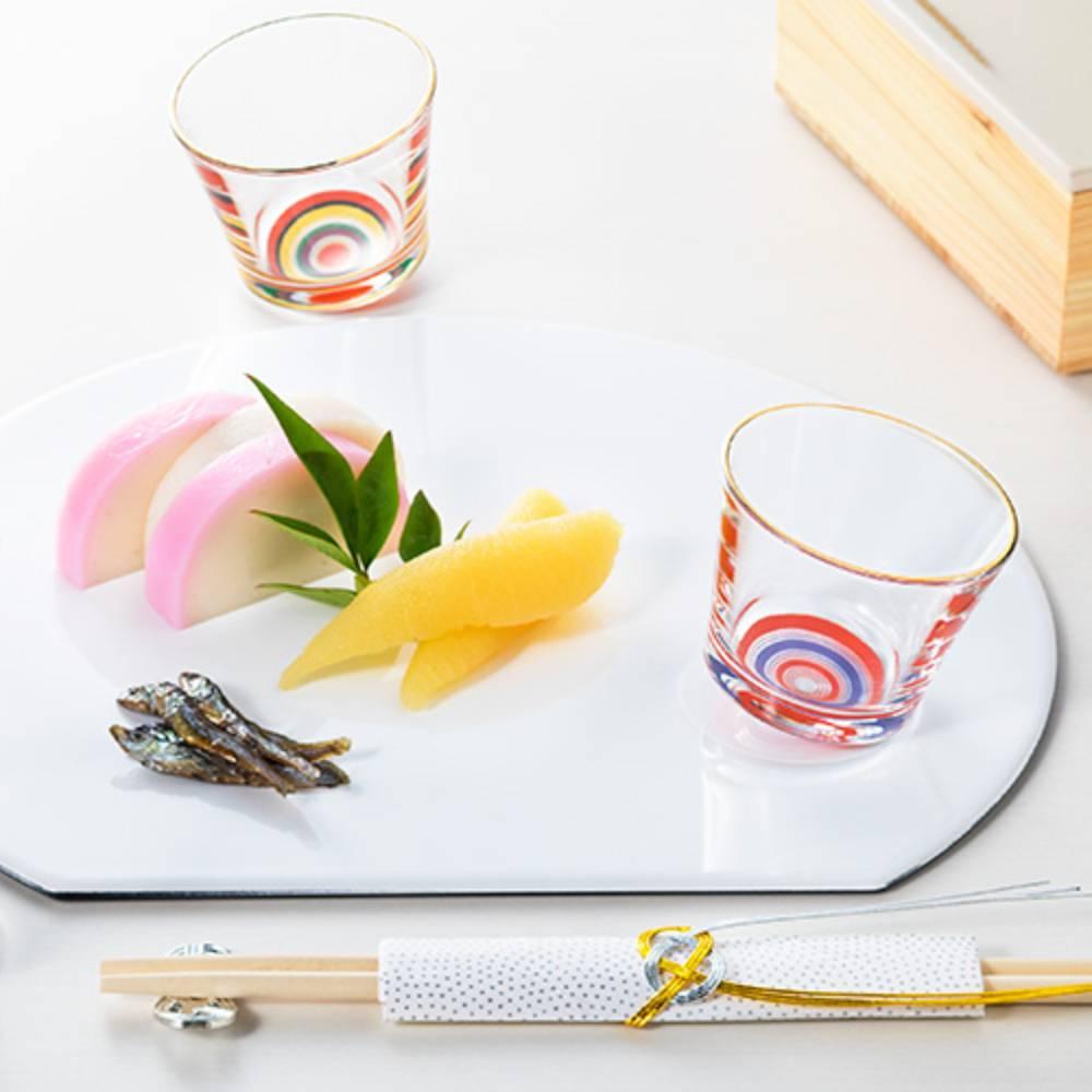 Aderia Red & Blue Short Glass 280ml Japanese Lucky Design