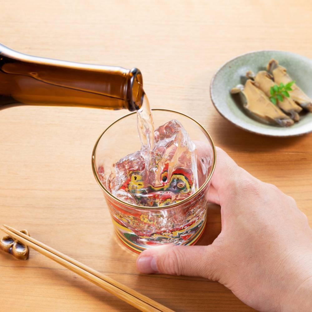 Aderia 280ml Red Yellow Short Glass with Edo Motif