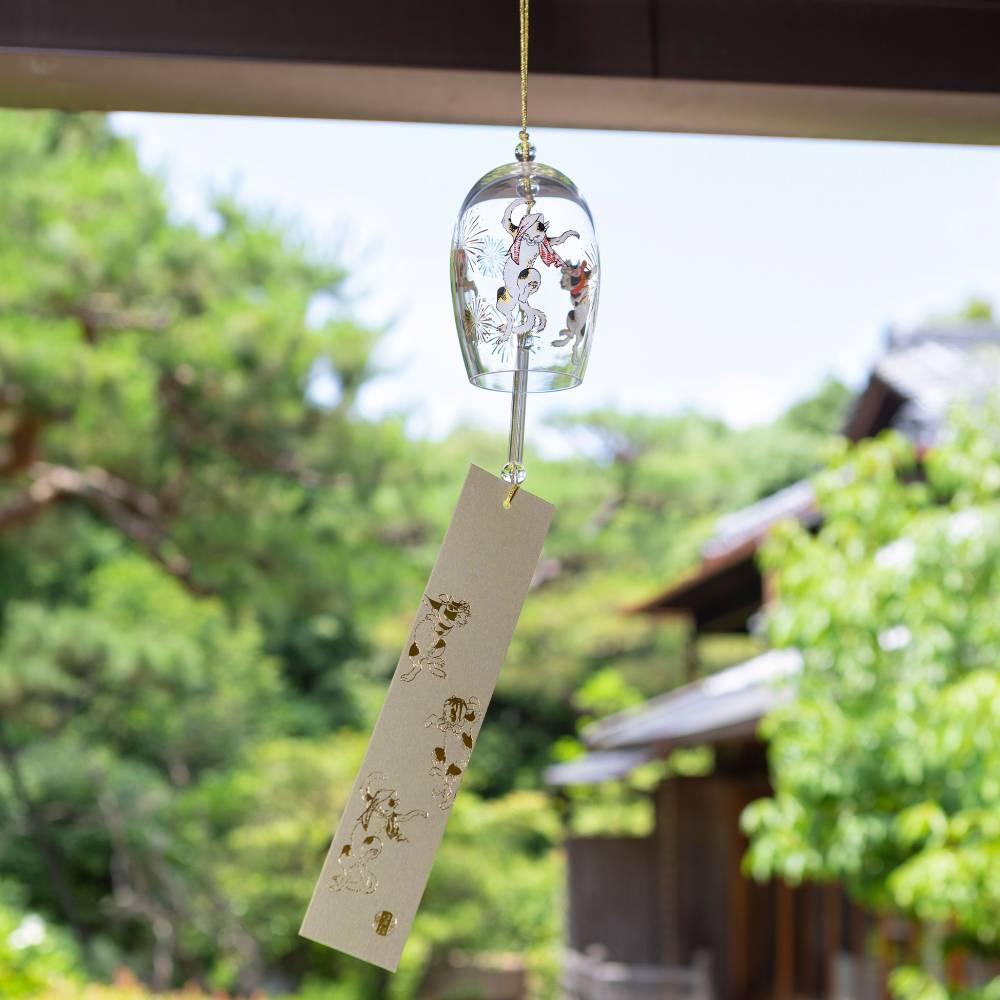 Aderia Handcrafted Glass Furin Wind Chime with Dancing Cat