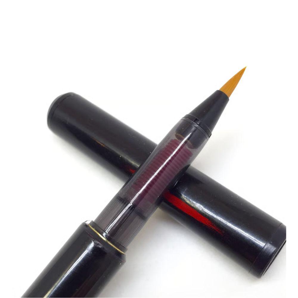 Akashiya Natural Bamboo Brush Pen Black Lacquer Finish with Wood Gift Box