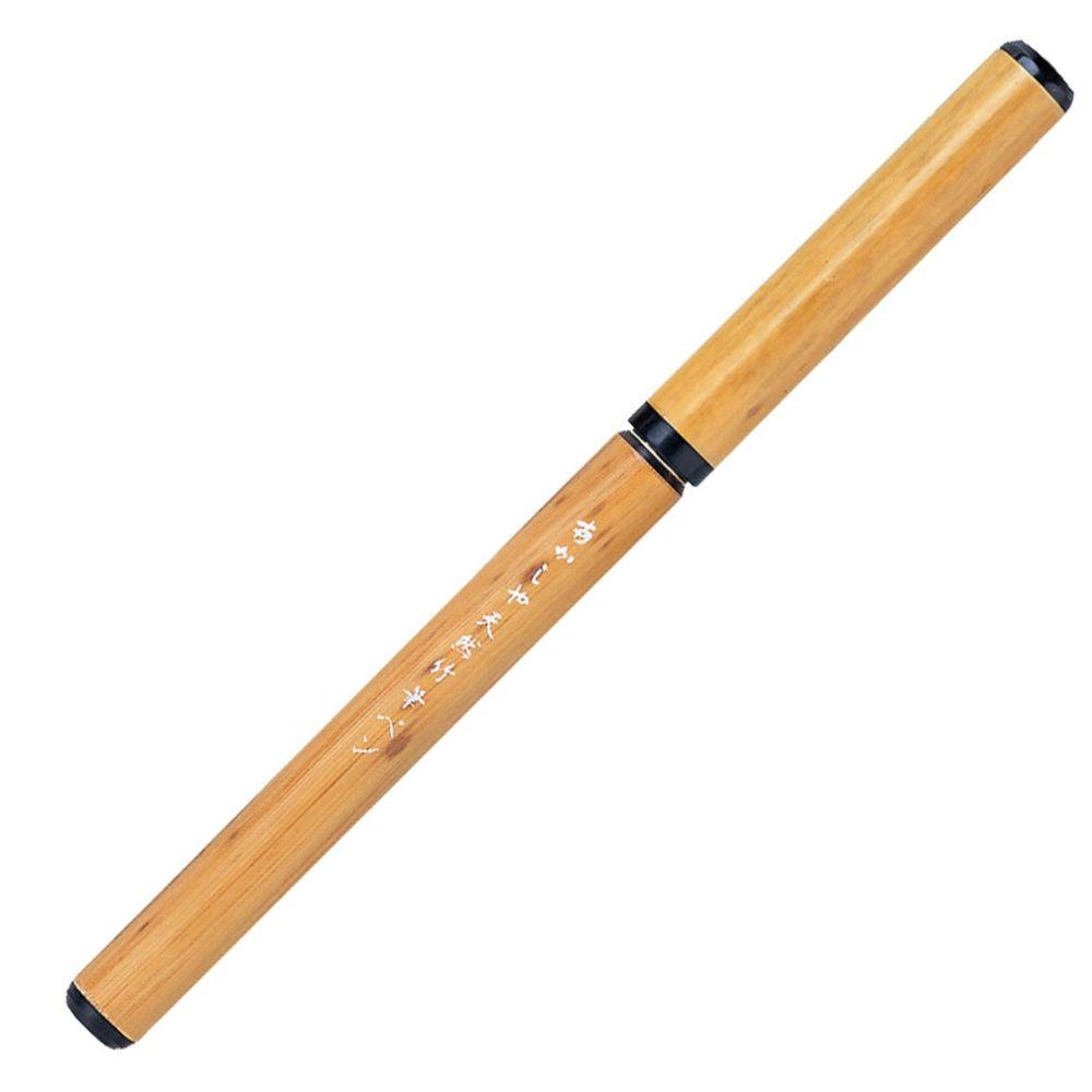 Akashiya Natural Bamboo Brush Pen resting inside a traditional Paulownia wood gift box