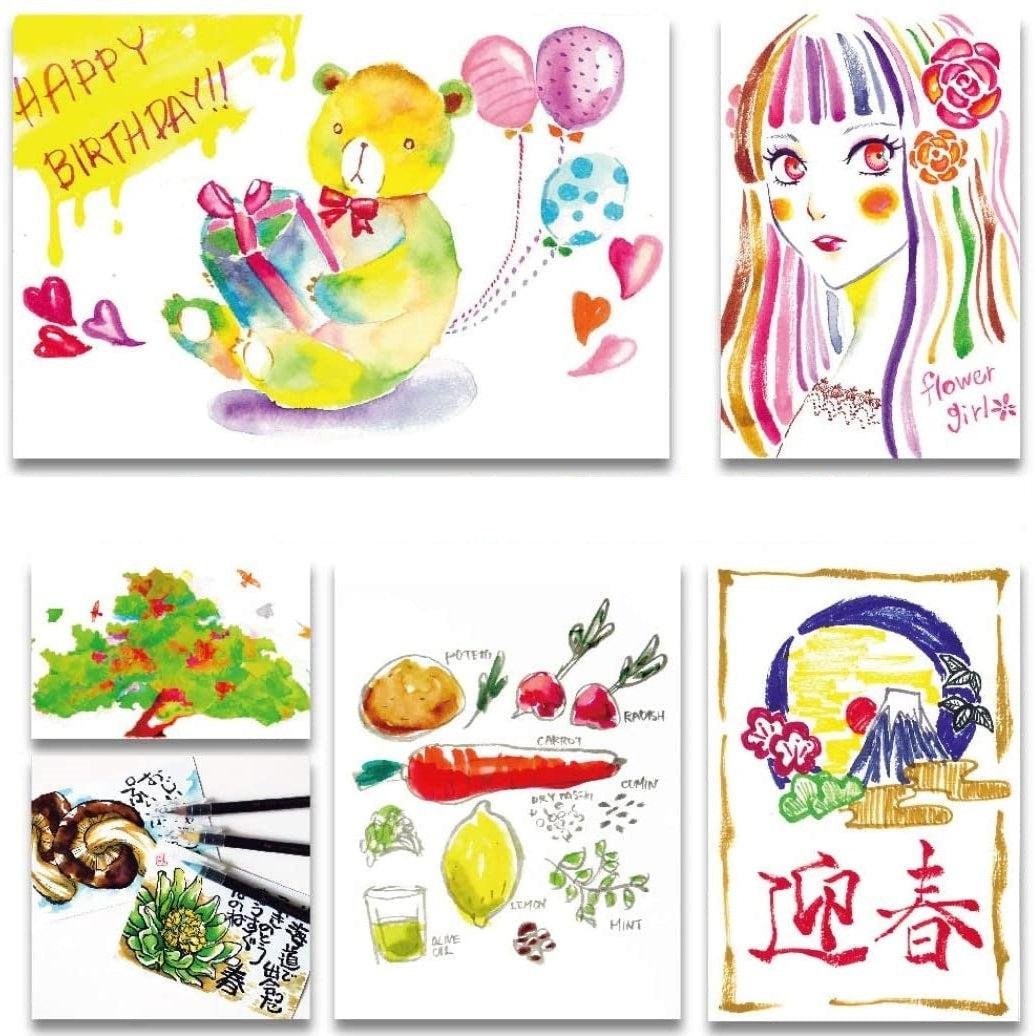 Akashiya Sai Water-Based Brush Marker Set 30 Vibrant Japanese Colors