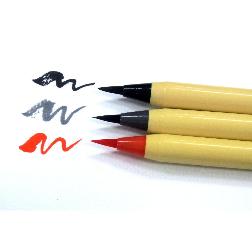 Akashiya Shinmouhitsu Water-Based Brush Marker Set – 3 Vibrant Colors