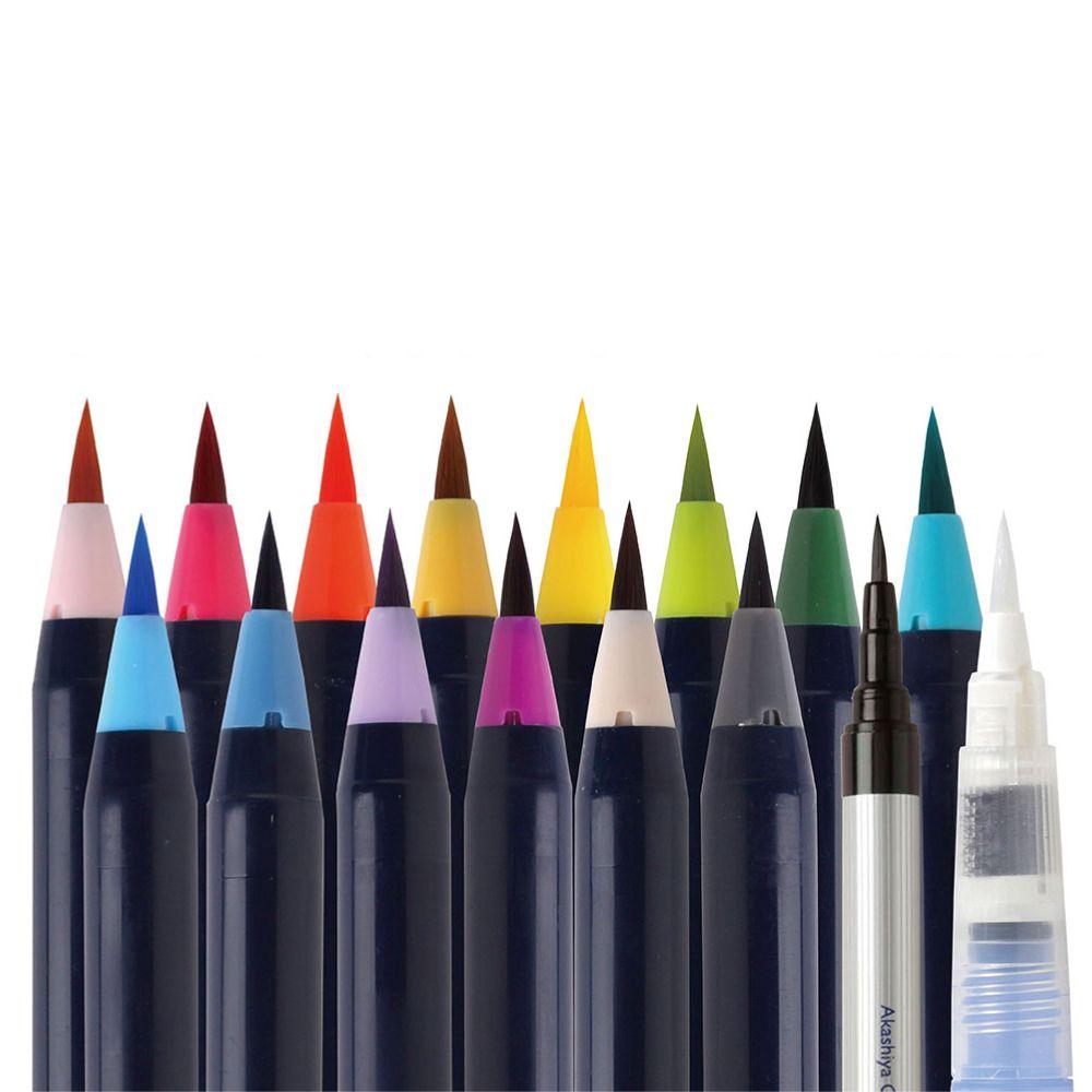 Akashiya 15-Color Watercolor Brush Pen Set – Traditional Japanese Shades