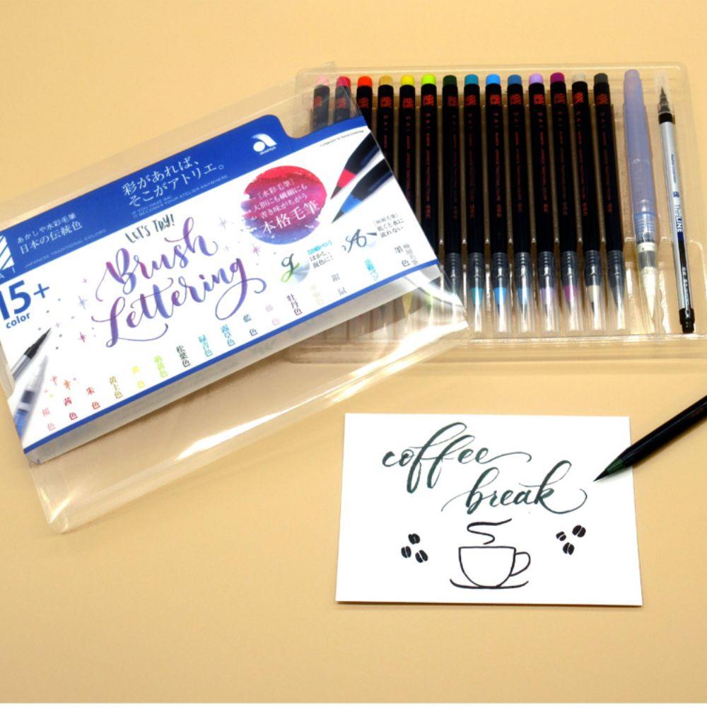 Akashiya 15-Color Watercolor Brush Pen Set – Traditional Japanese Shades