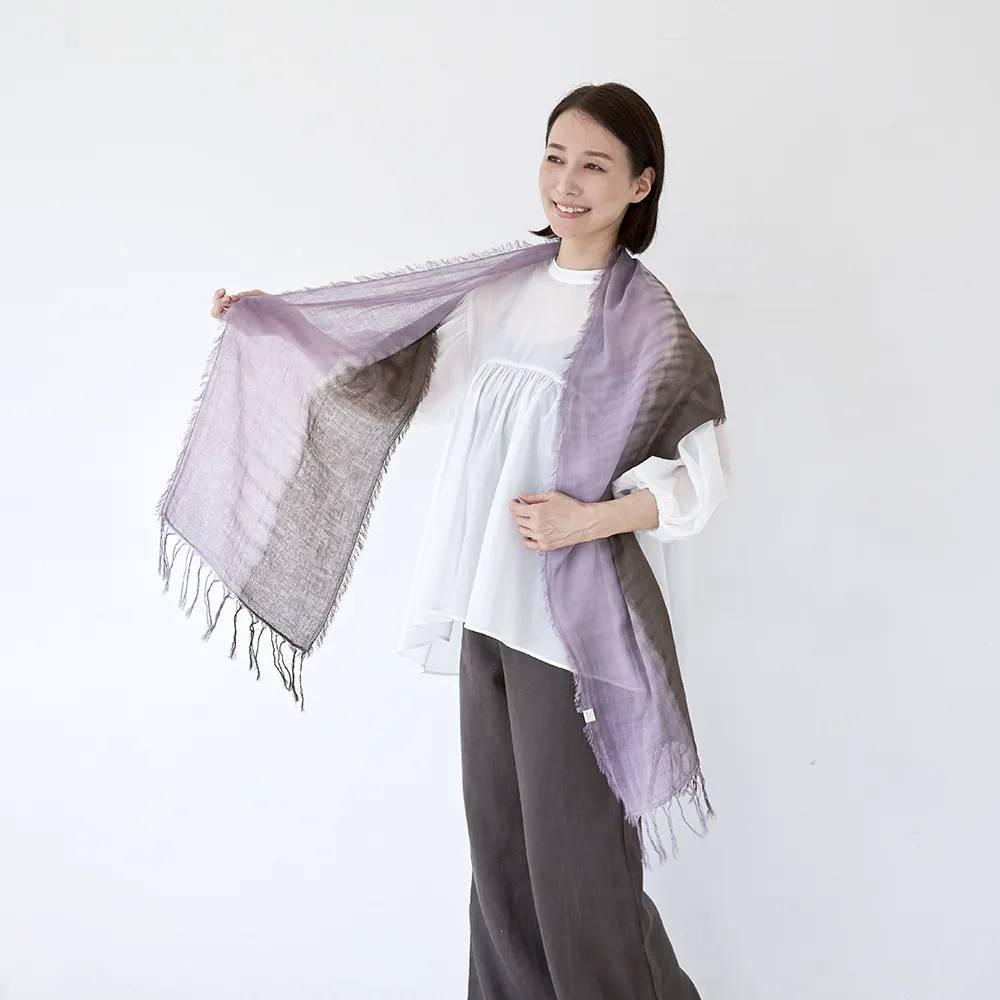 Amami Oshima Hand‑Dyed Mud Dye Cotton Scarf – Brown Purple