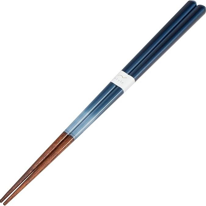Aoba Ocean Blue 23cm wooden chopsticks with a gradient blue finish on a white background
