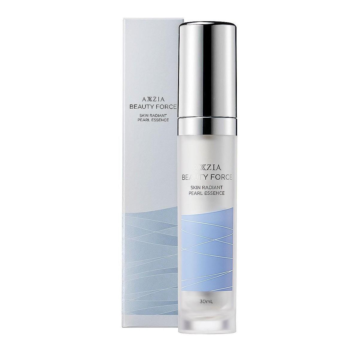 AXXZIA Radiant Pearl Anti-Aging Serum 30ml elegant white and silver bottle featuring marine plant stem cell technology
