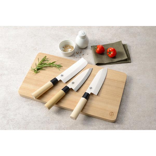 Chitose Japanese 3-Piece Knife Set Wood Handles Santoku Nakiri Deba