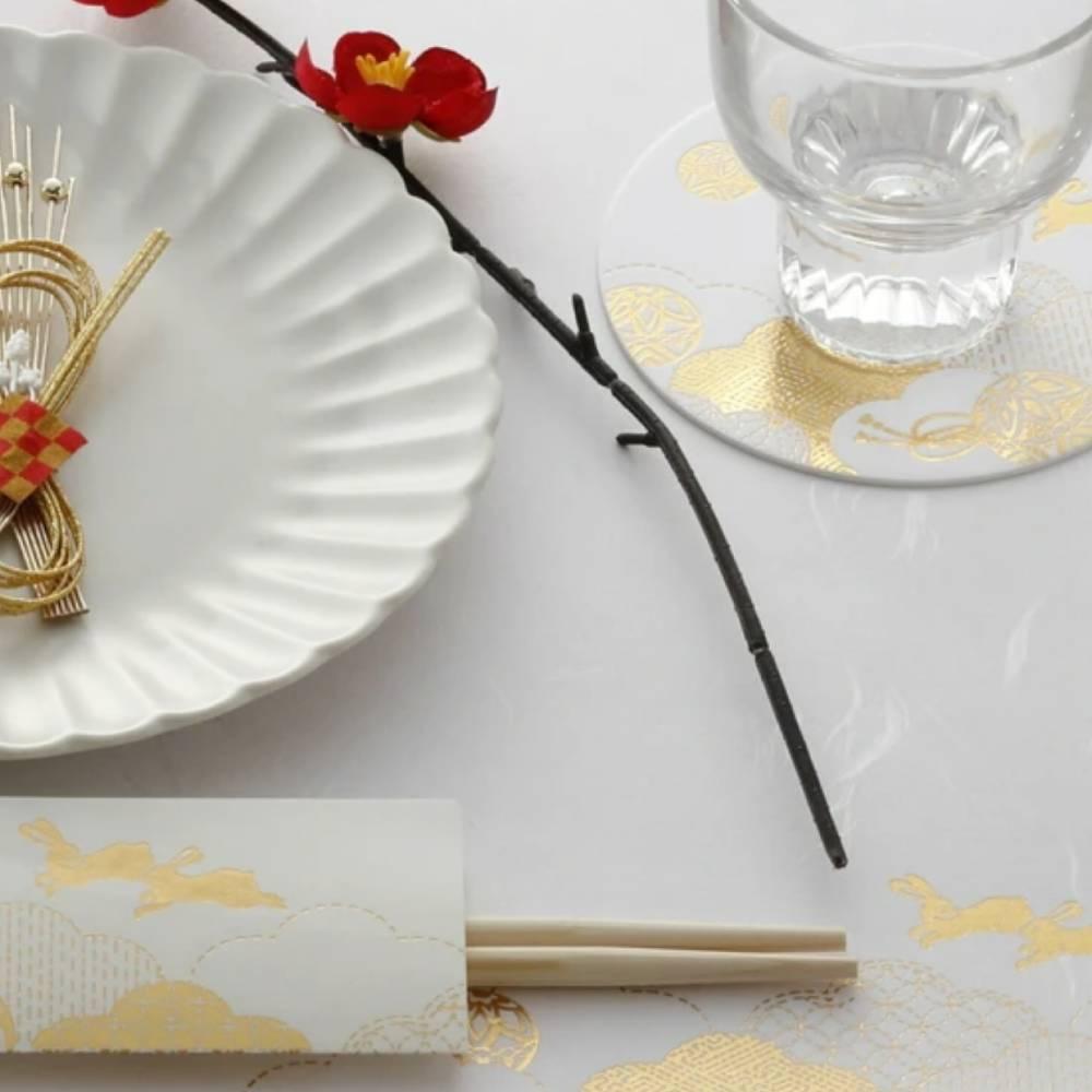 Elegant Gold Foil Washi Paper Rabbit Design Japanese Cypress Chopsticks 3-Pair Set