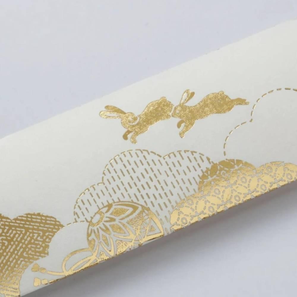 Elegant Gold Foil Washi Paper Rabbit Design Japanese Cypress Chopsticks 3-Pair Set