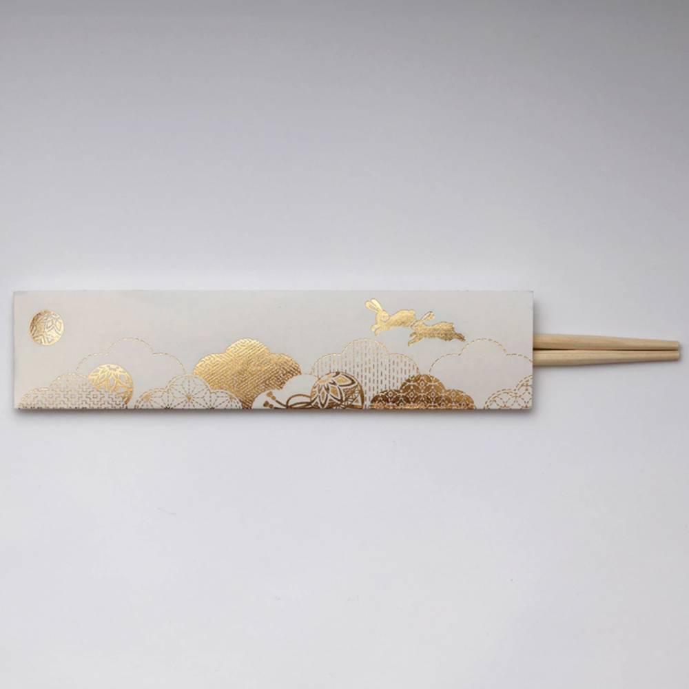 Elegant Gold Foil Washi Paper Rabbit Design Japanese Cypress Chopsticks 3-Pair Set