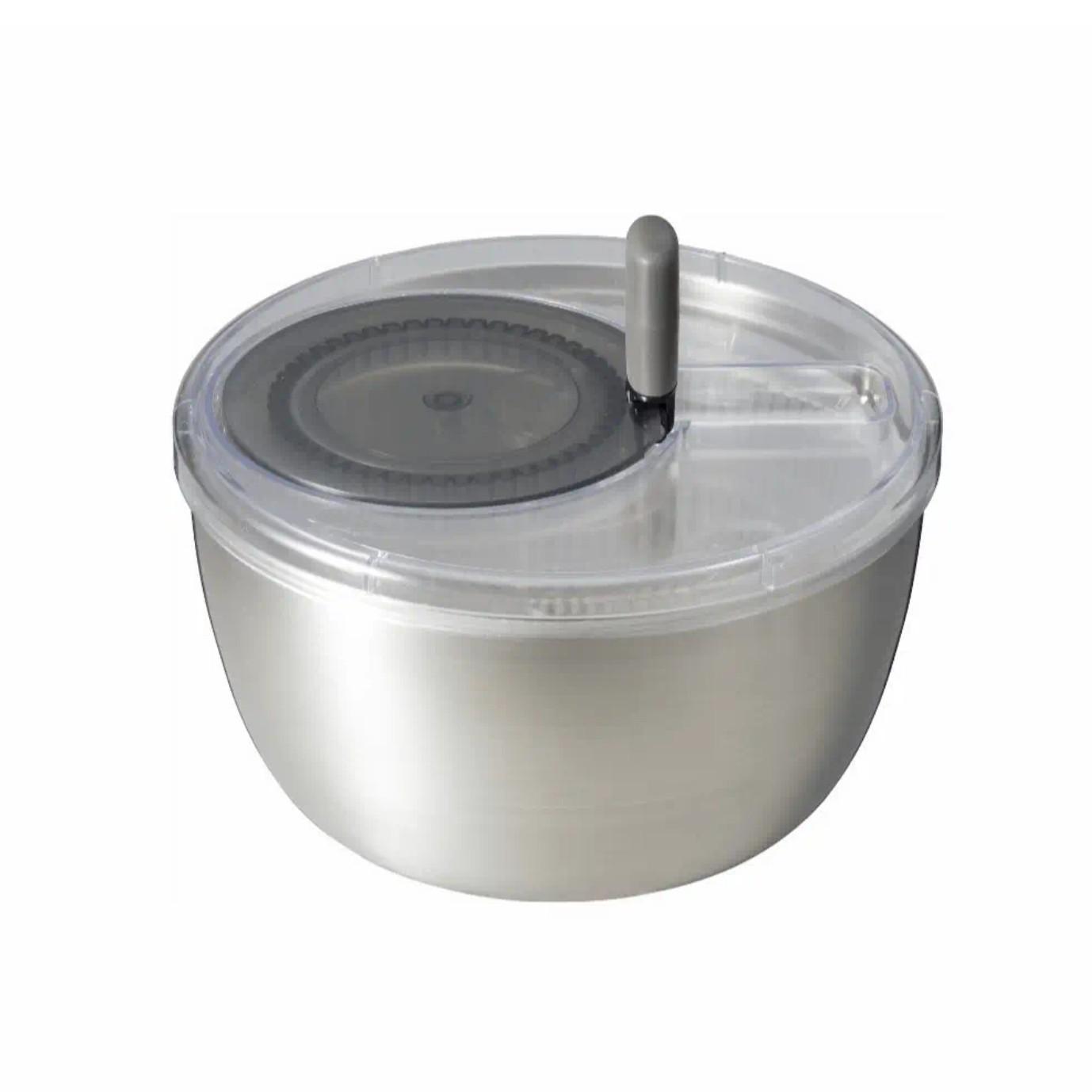 Premium Japanese 3L Stainless Steel Salad Spinner with ergonomic rotating handle and non-slip base