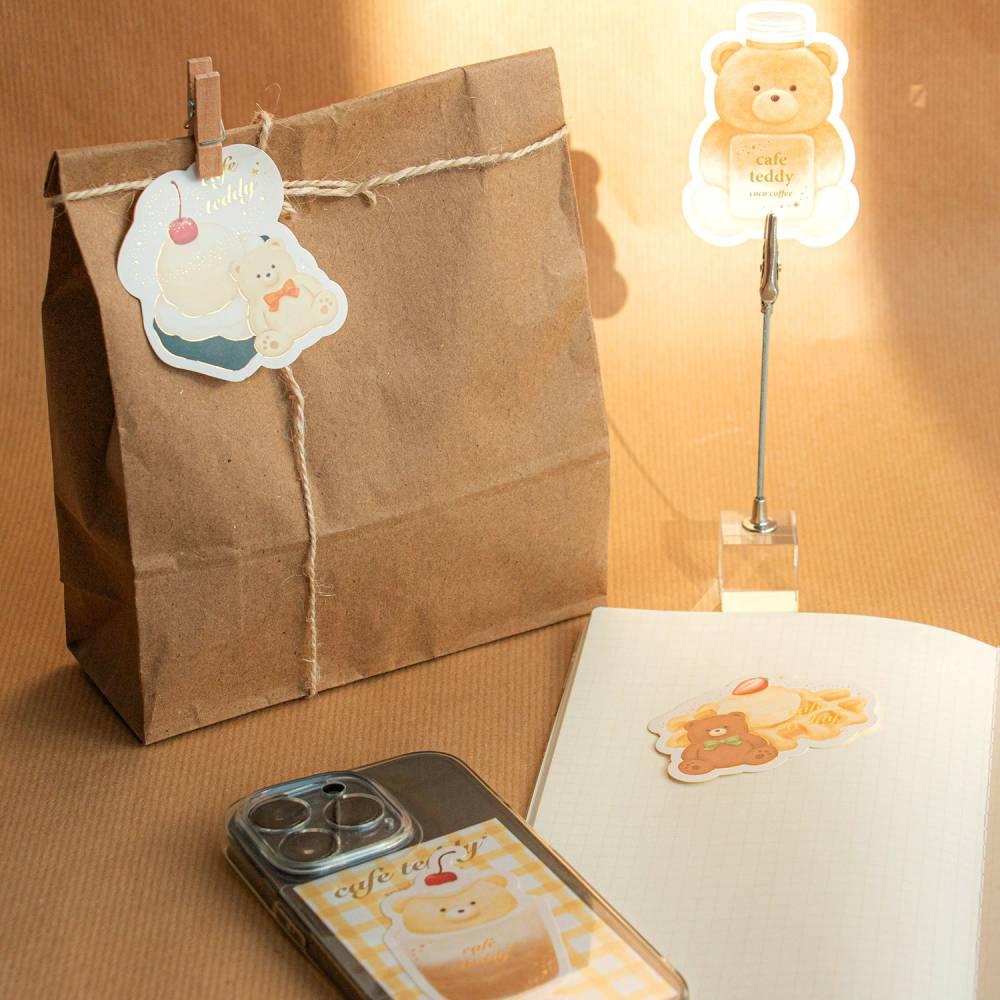 Large Foil-Stamped Teddy Bear Cake Sticker – Cute Decorative Paper