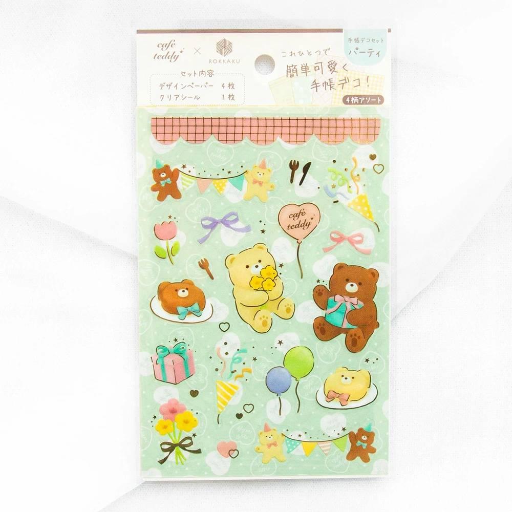 Cute Teddy Bear Sticker Set – Foil Stamped Café Party Design