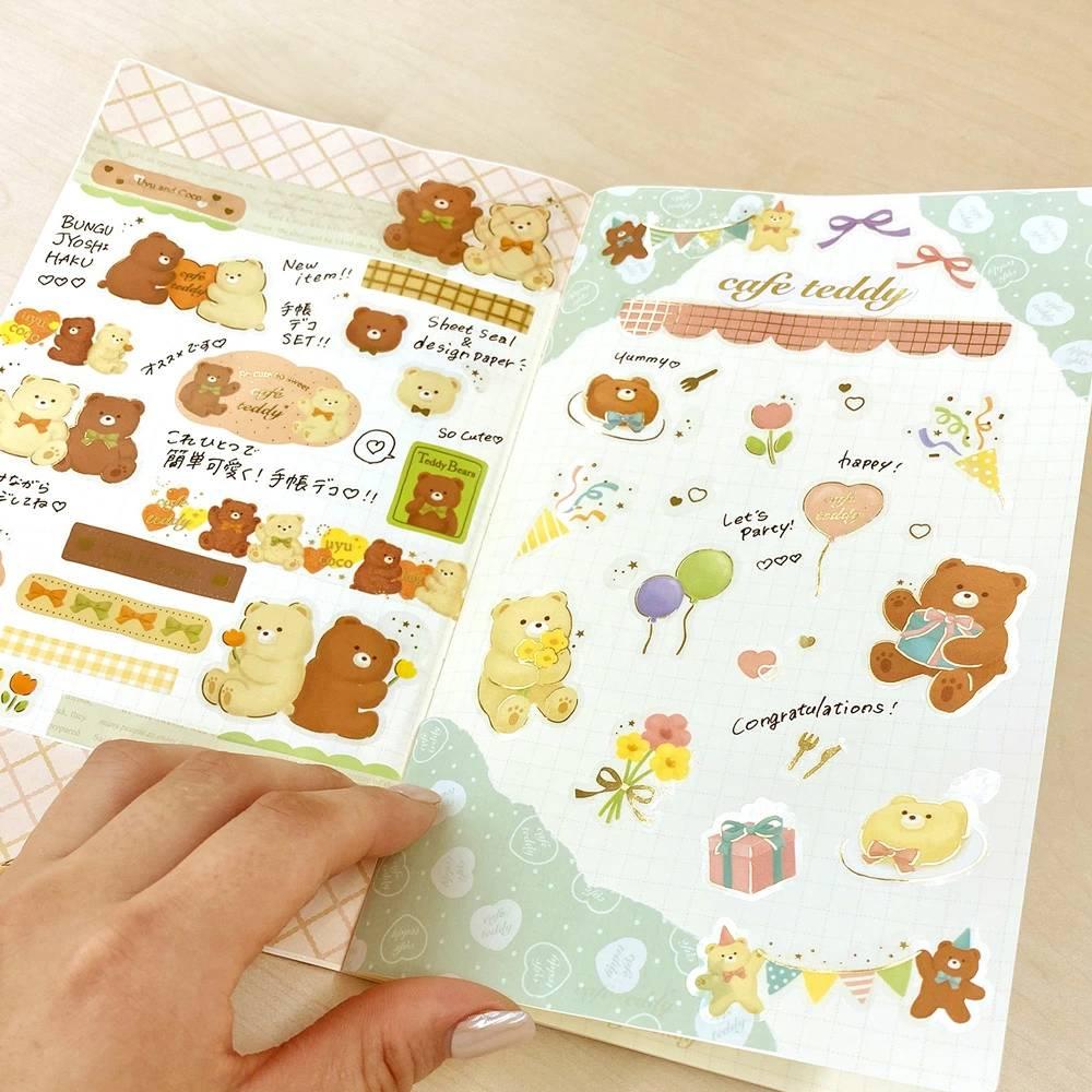 Cute Teddy Bear Sticker Set – Foil Stamped Café Party Design