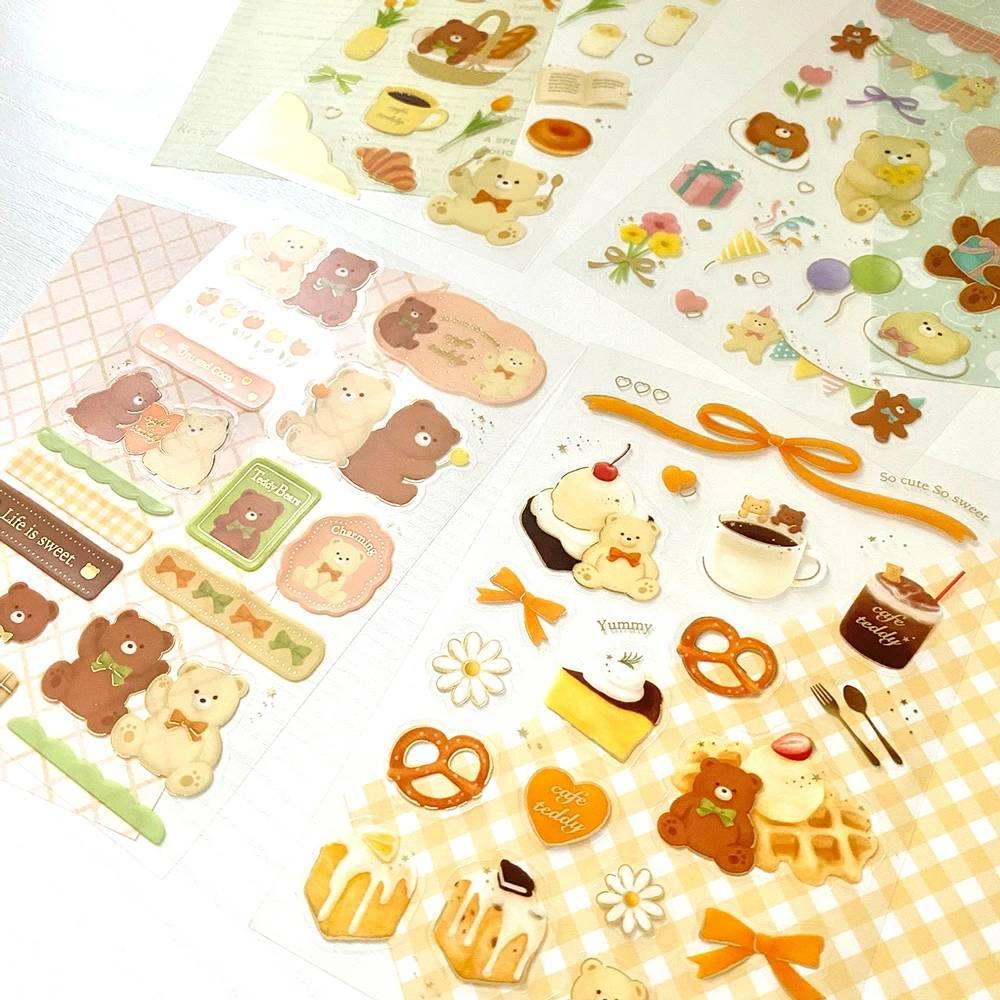 Cute Teddy Bear Sticker Set – Foil Stamped Café Party Design