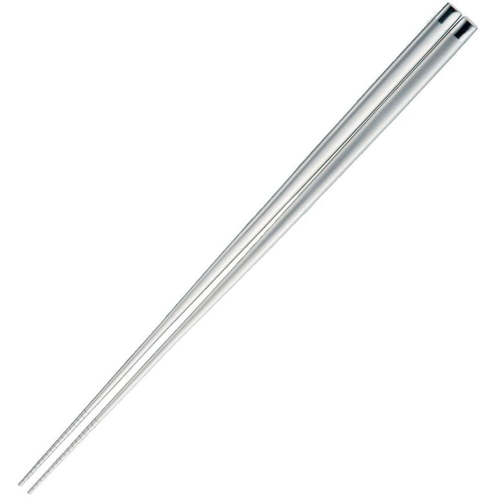 Premium 245mm Japanese stainless steel chopsticks with a sleek silver finish on a minimalist background