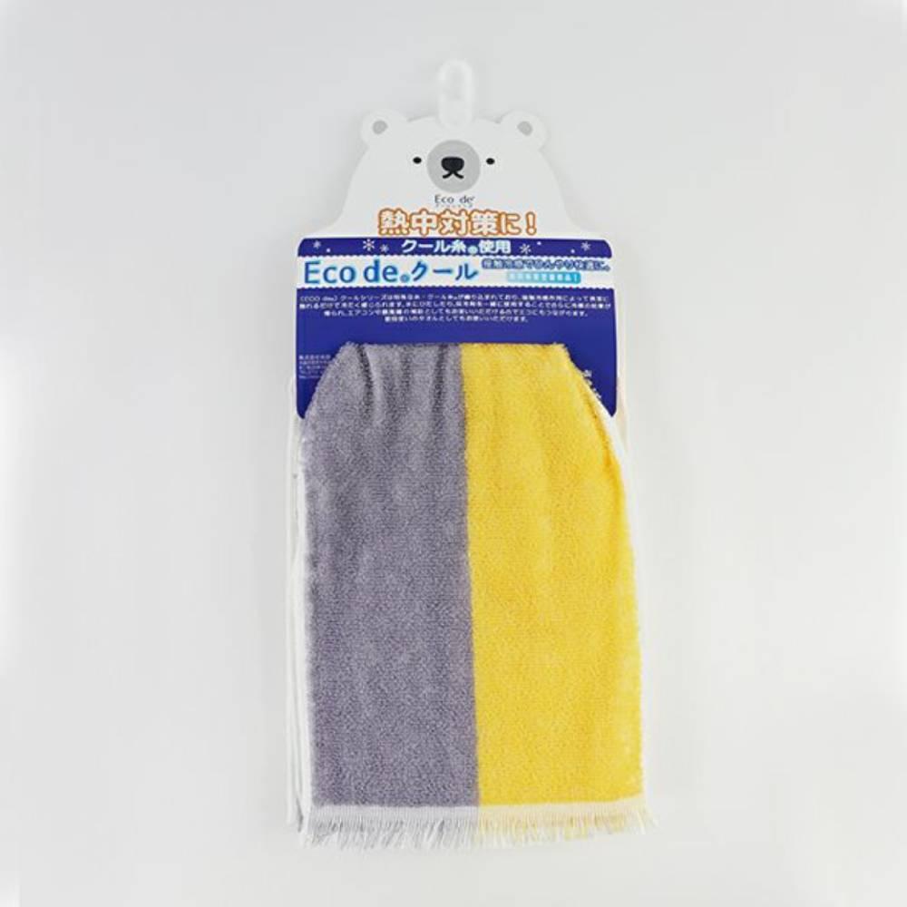 Jogan Eco de Cool lightweight cooling towel scarf in yellow and grey 16x90cm made in Japan