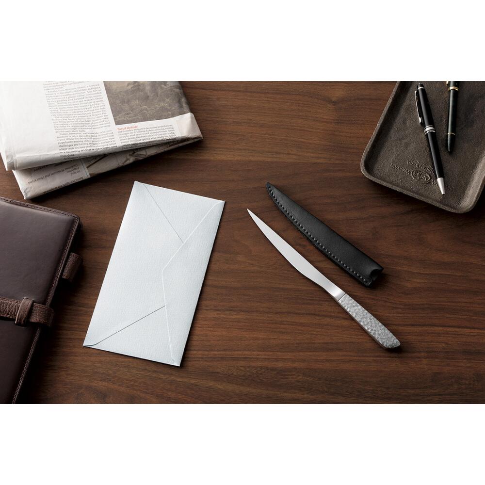 Enjuku Hand-Hammered Steel Letter Opener with Leather Sheath