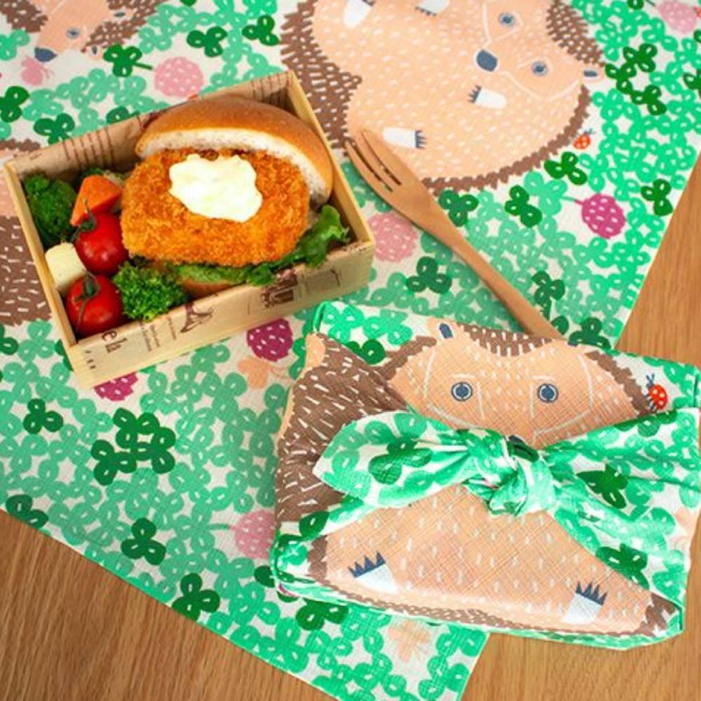 Japanese Furoshiki Hedgehog Design Green Cotton Wrapping Cloth 50cm Versatile