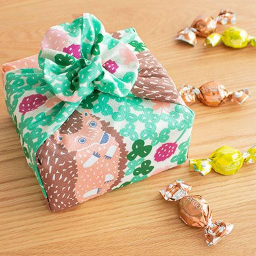 Japanese Furoshiki Hedgehog Design Green Cotton Wrapping Cloth 50cm Versatile