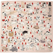 Pink Ukiyo-e Cat Parade Furoshiki Wrapping Cloth 48cm