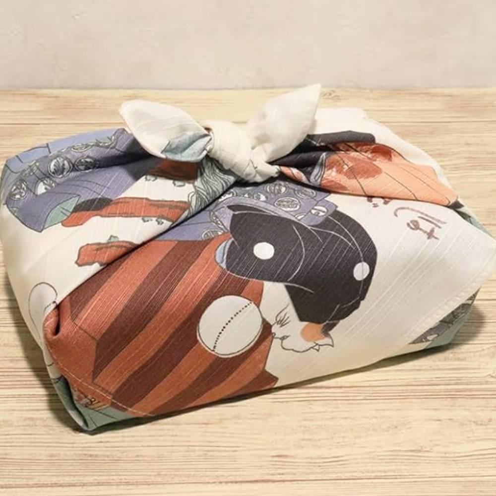 Japanese Cat Ukiyo-e Furoshiki Wrapping Cloth 48cm Premium Cotton