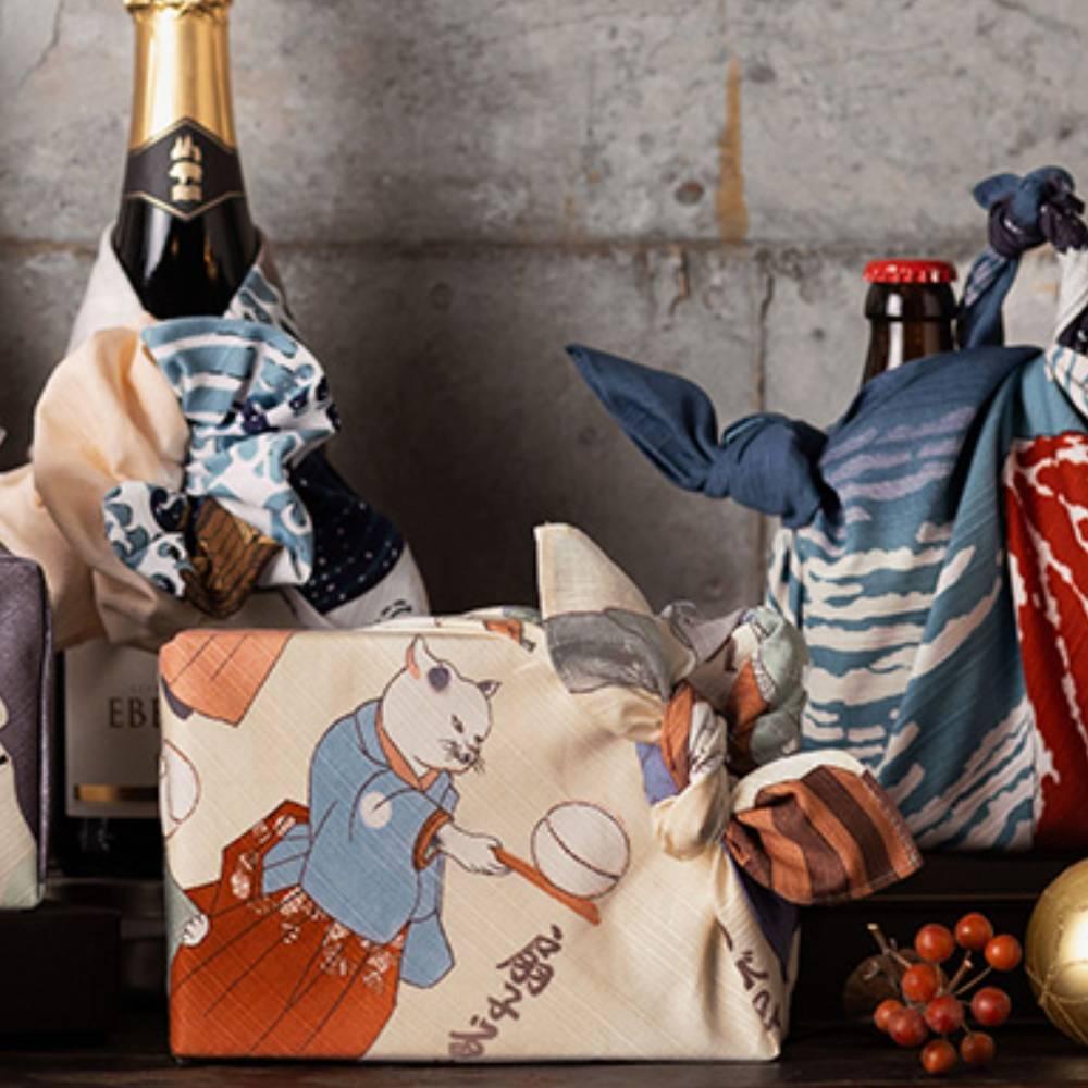 Japanese Cat Ukiyo-e Furoshiki Wrapping Cloth 48cm Premium Cotton