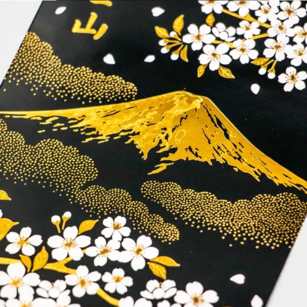 Gold Foil Stamped Mount Fuji Spring Cherry Blossom Postcard