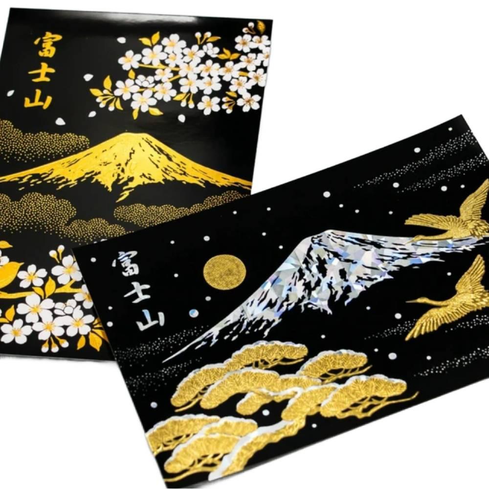 Gold Foil Stamped Mount Fuji Spring Cherry Blossom Postcard