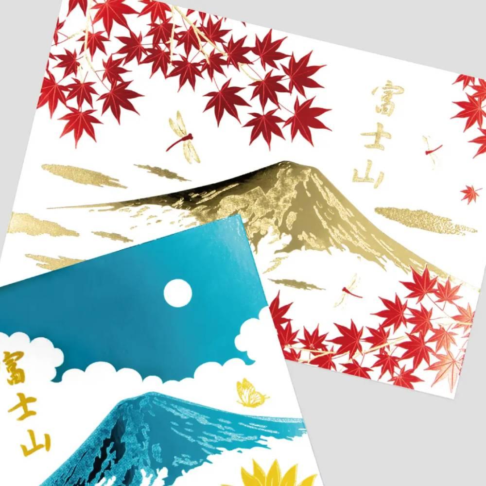 Gold Foil Stamped Mount Fuji Autumn Postcard – Vibrant Japanese Fall